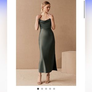BHLDN Cali Satin Charmeuse MIDI Dress - Forest